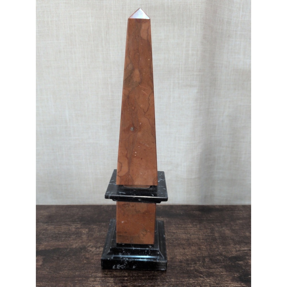 Italian Vtg Sand Color Marble Obelisk 9" Tall